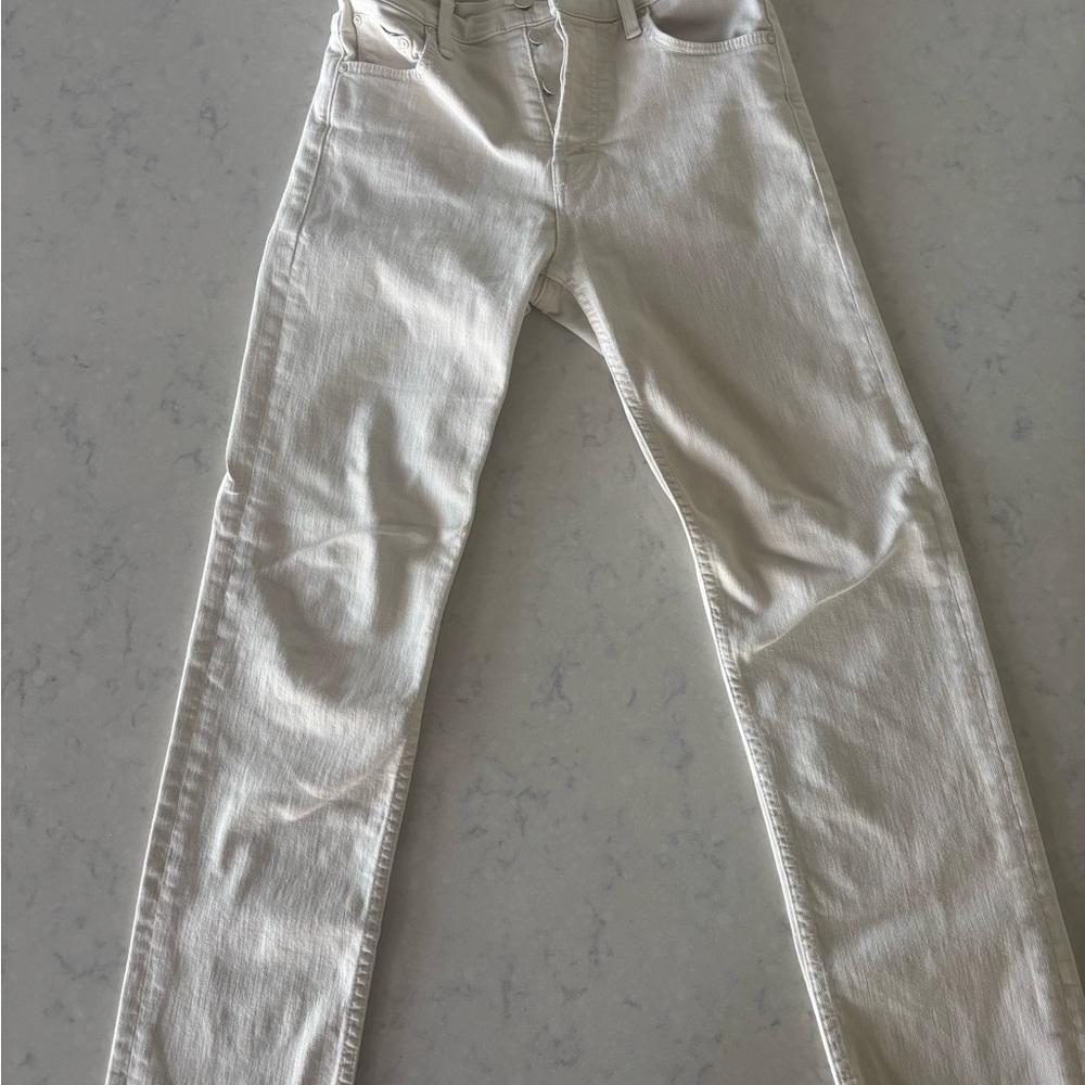 MOTHER Women's Off-White Distressed Hem Jeans - Picture 2 of 2